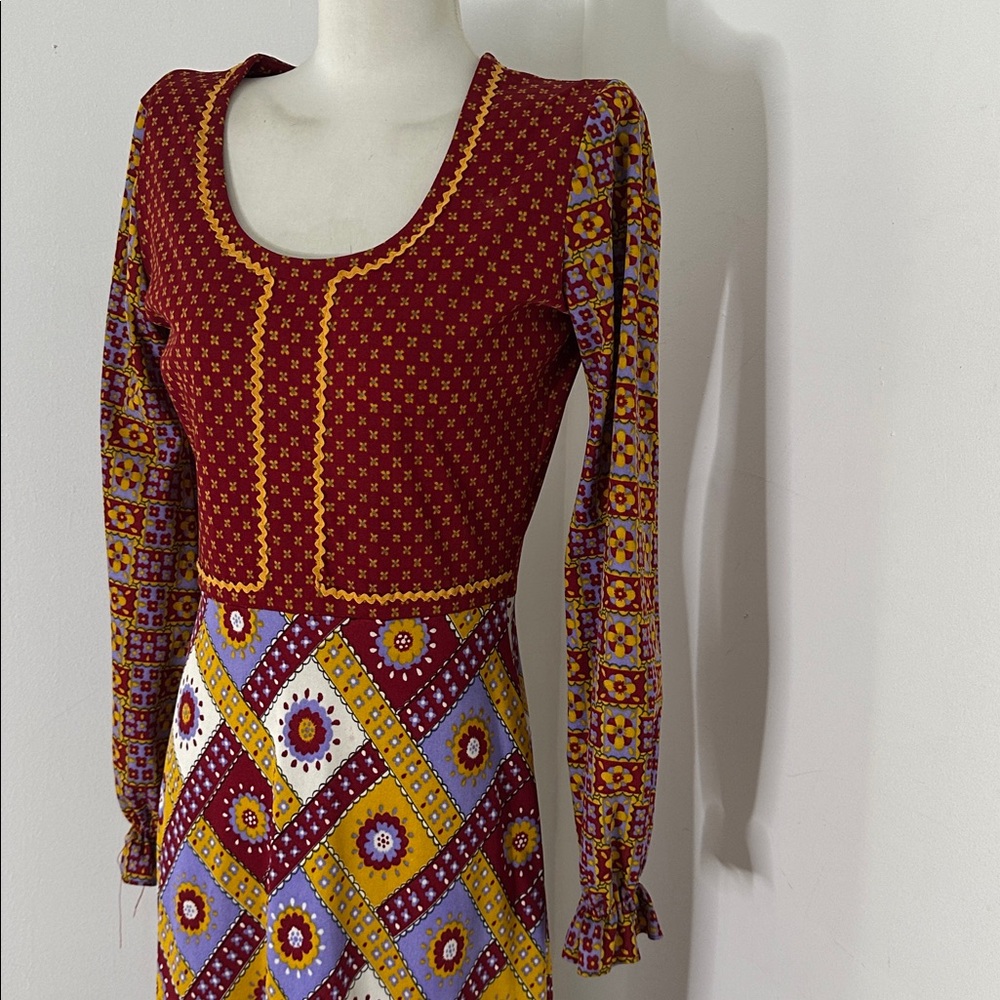 Vintage Boho 70s Floral Mix Print Maxi Dress - Picture 2 of 5